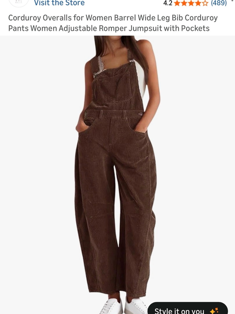 Brown Corduroy Wide-Leg Overalls